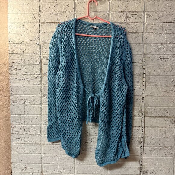 American Eagle Blue Open-Knit Tie Front Cardigan – XXL - Picture 1 of 7